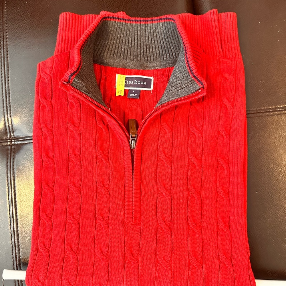Club Room Red Cable Knit Zip Up Sweater